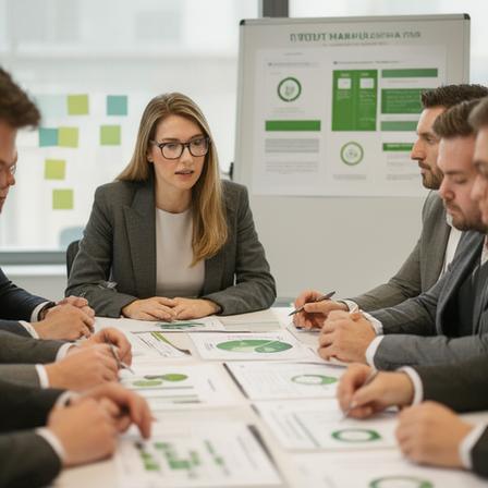 HR facilitator reviewing talent management plans with a cross-functional team